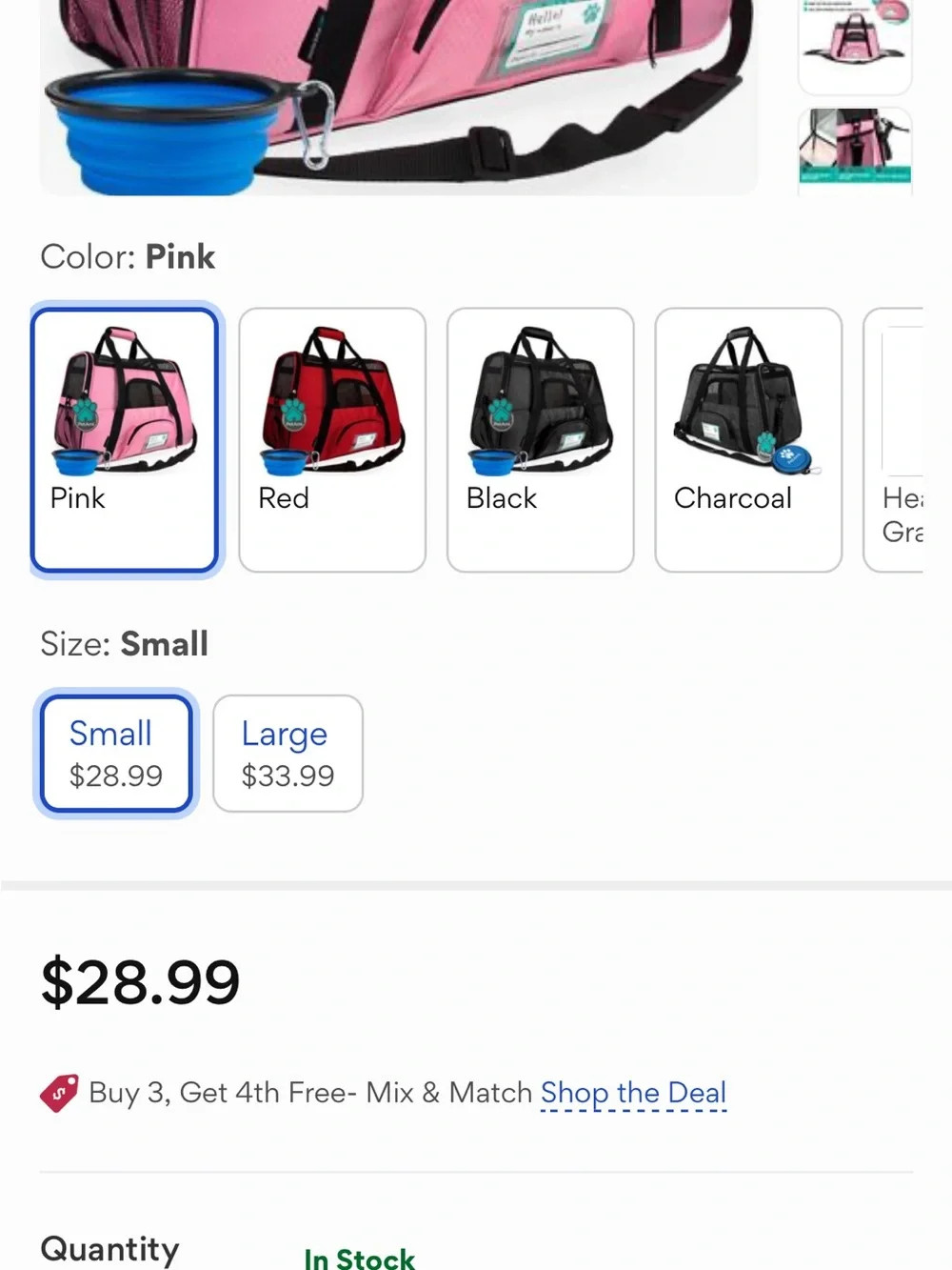 PetAmi Pink Small Pet Carrier Tote 11x17x10 with Travel Bowl